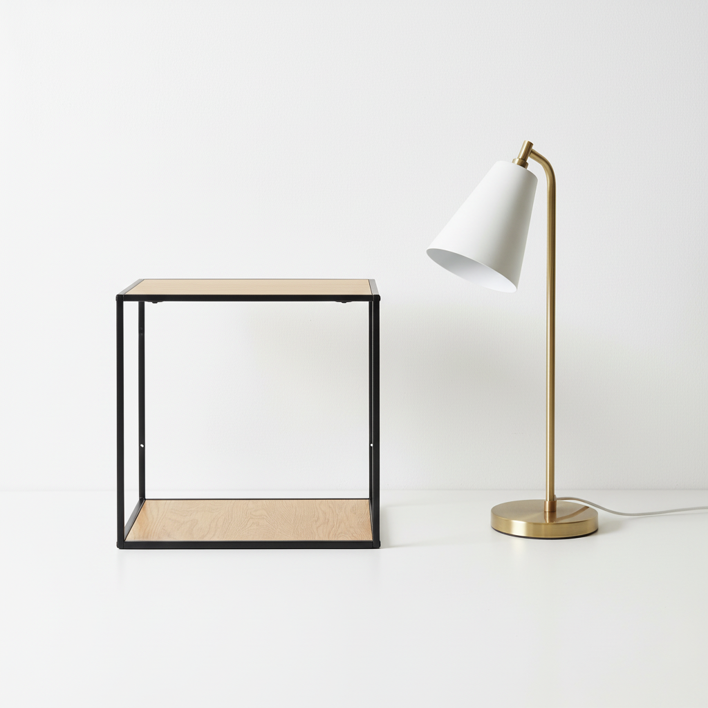 Kubehylle i sort og eikelook brukt som veggoppbevaring