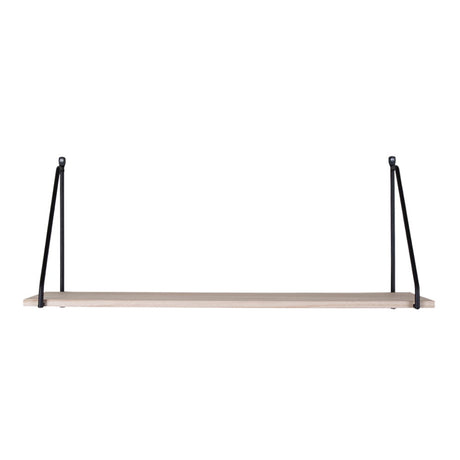 Sideprofil av vegghylle med sort metallramme og 17 cm dybde