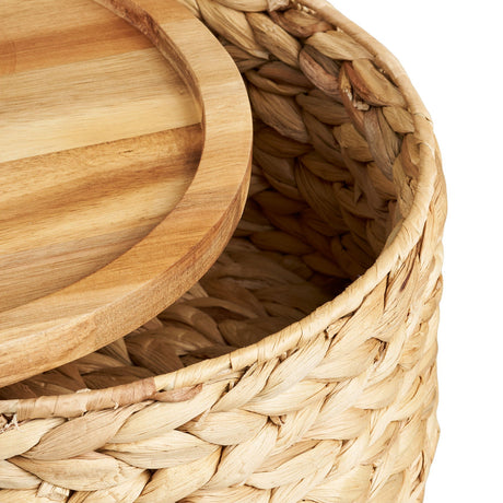 Detaljbilde av flettet vannhyasint og trelokk