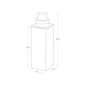Sort flaske med magnetfeste brukt til såpe eller vaskemiddel.