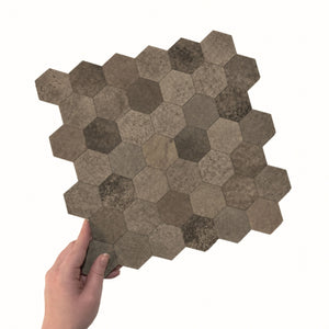 10-pk Hexagon brun betong selvklebende veggfliser