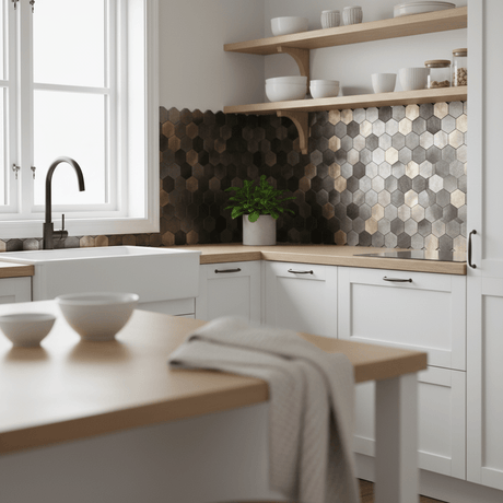 10-pk Latte hexagon selvklebende veggfliser