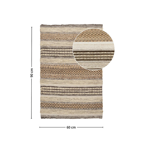House Nordic Morena matte 60 x 90 cm, håndvevd teppe i ullmiks med striper i jordtoner og taktil tekstur for gang og entré.