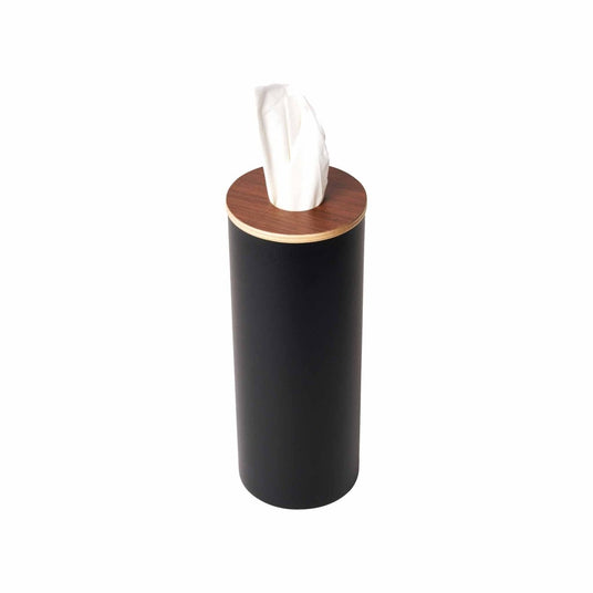 Tørkepapirboks rund sort med trelokk 9,2 x 23,8 cm - Lindas Dekor