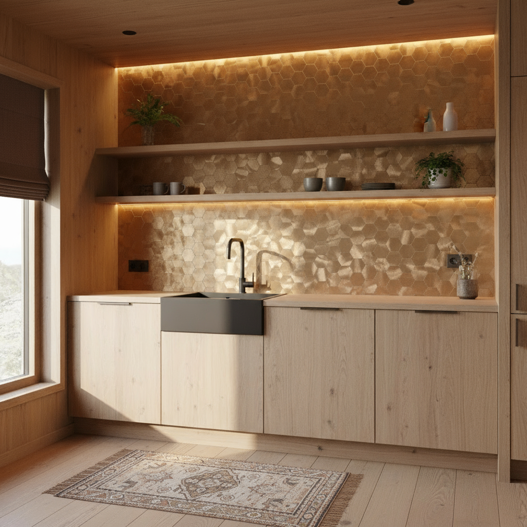 Børstet kobber medium selvklebende veggfliser