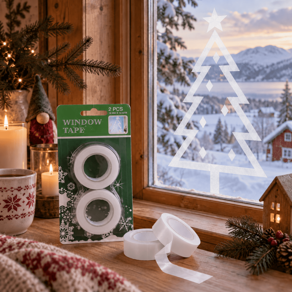 Utsøkt pakke med tape til vinduet, perfekt til jul og vinter