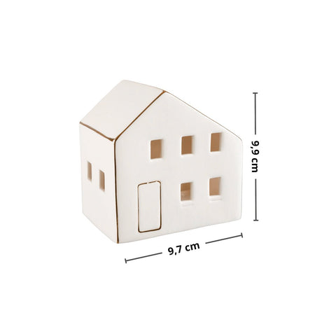 Vit Nordby keramikhus medium med gulddetaljer - minimalistisk ljusstaksdekorasjon