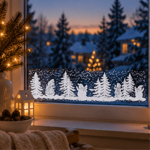 Julebanner stickers med snømenn og vinterskog hvit 58 x 12 cm - Lindas Dekor Wallstickers