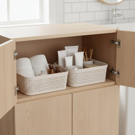 Oppbevaringskurv til bad kjøkken kontor garderobe sandfarget plast 2-pk