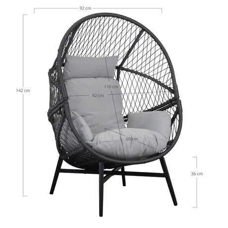 Polyrattan stol med høy rygg og pute til balkong og terrasse