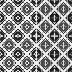 8 - pk Isadora selvklebende fliser sort hvit mønster 40 x 40 cm - Lindas Dekor
