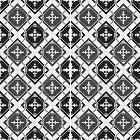 8 - pk Isadora selvklebende fliser sort hvit mønster 40 x 40 cm - Lindas Dekor