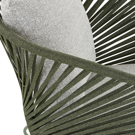 Loungesett til terrasse med grønn ramme og runde bord i to størrelser