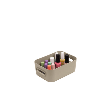 SmartStore Comfort S oppbevaringskurv i beige med neglelakk, smart organisering av sminke og småting