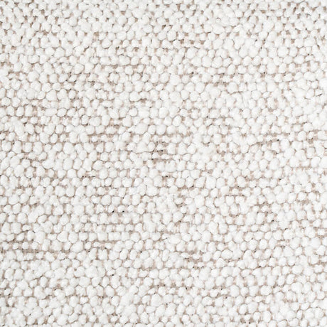 Nærbilde av offwhite bouclé-stoff med teksturert overflate 