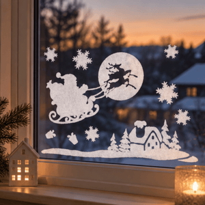 Julestickers med nisseslede hvit 31,5 x 30,4 cm - Lindas Dekor Wallstickers