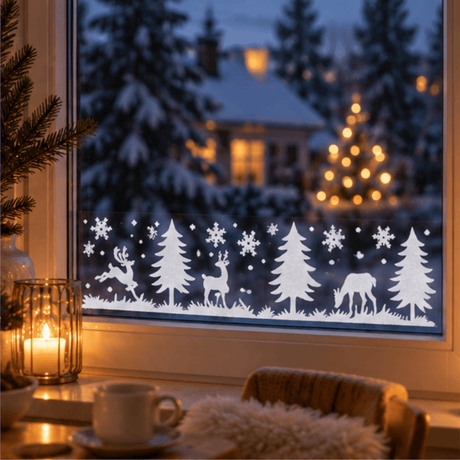 Julebanner stickers med reinsdyr og grantrær hvit 58 x 12 cm - Lindas Dekor Wallstickers