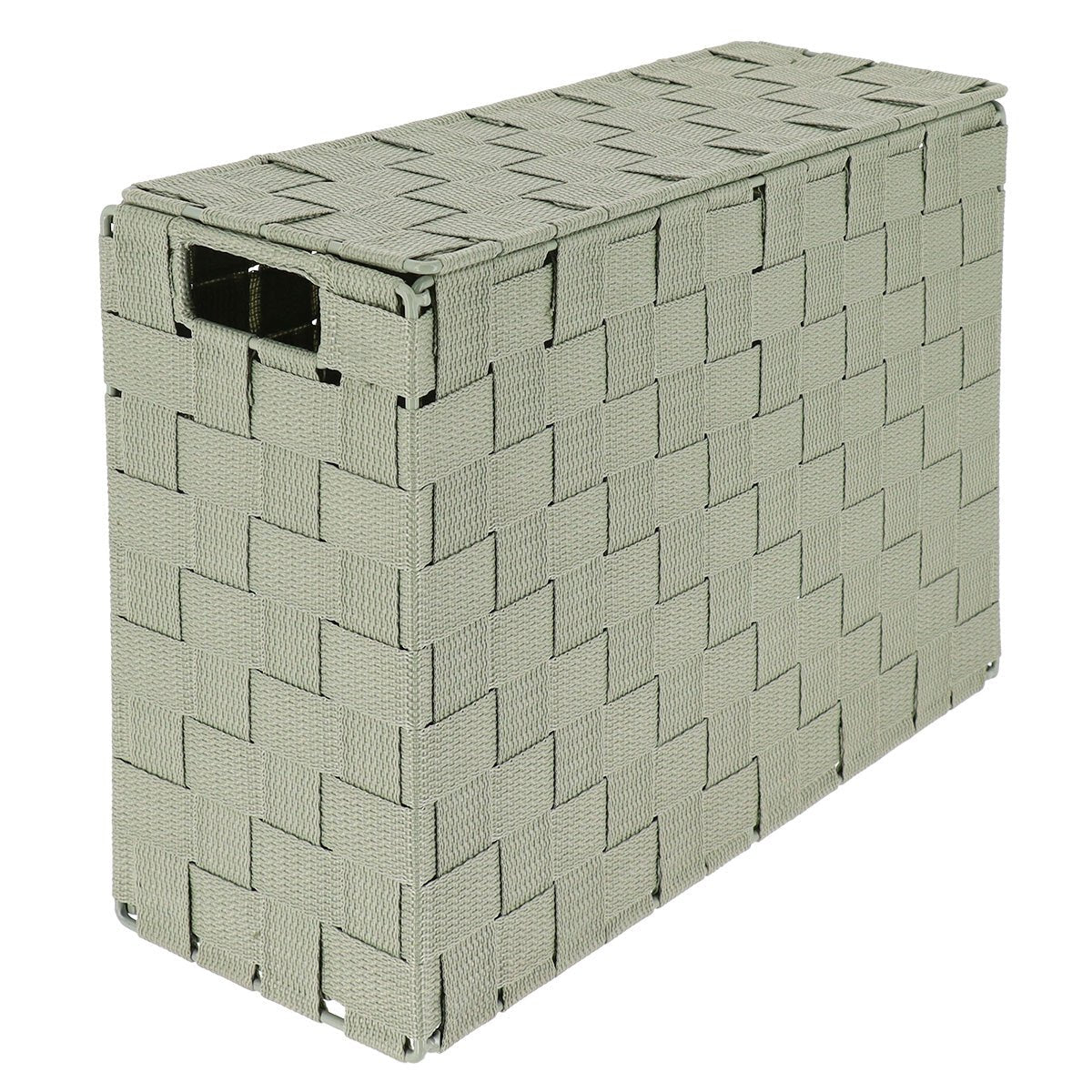 Rektangulær opbevaringskurv i salviegroen polyester med låg