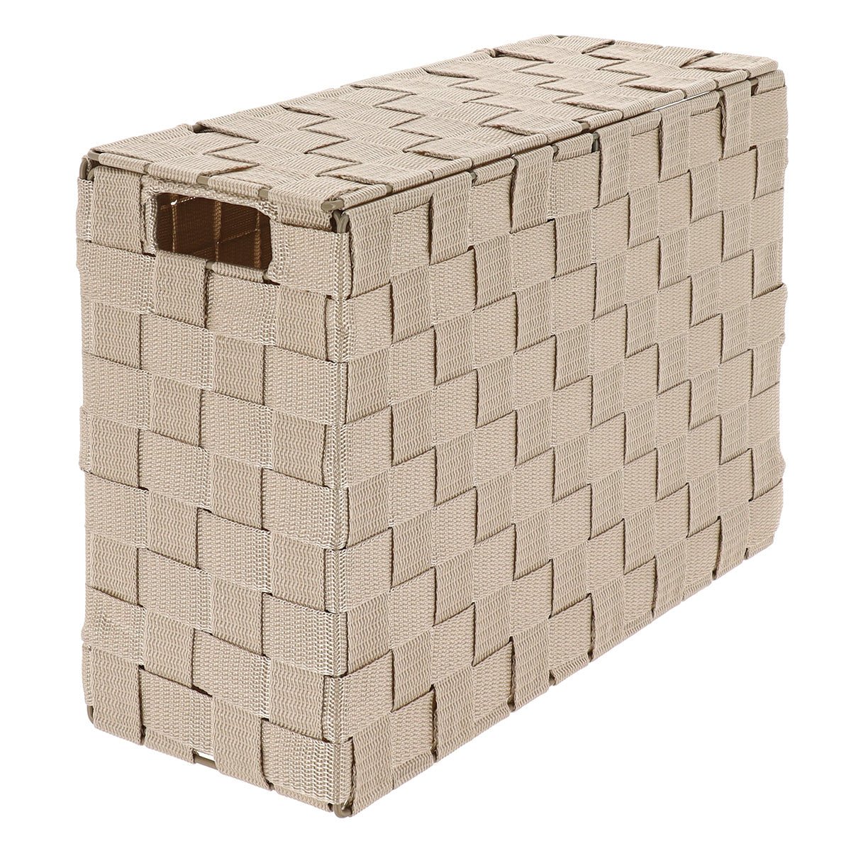 Rektangulær oppbevaringskurv i beige polyester med lokk