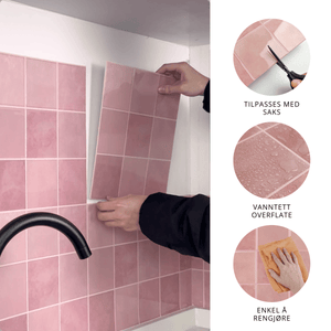 10-pk Torine Rosa selvklebende veggfliser - Lindas Dekor Veggfliser