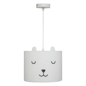 Toxey pendellampe i hvid bouclé med katte-design, diameter 28 cm