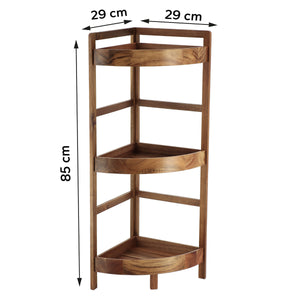 Målritning av hörnskåp i akaciar med tre hyllor: höjd 85 cm, bredd 29 cm, djup 29 cm