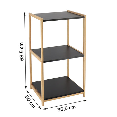 Målritning av bambusreol med hyllor i MDF: höjd 68,5 cm, bredd 35,5 cm, djup 30 cm