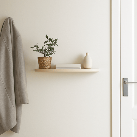 House Nordic vegghylle beige i skandinavisk interiør – enkel oppbevaringsløsning.