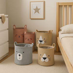 2-pk Stoffkurv med dyremotiv grå