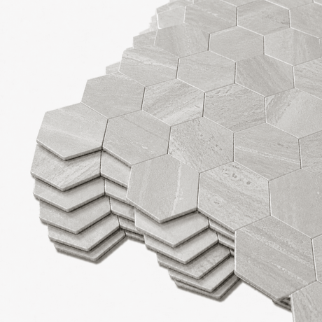 10 - pk Hexagon lysegrå betong selvklebende veggfliser - Lindas Dekor Fliser