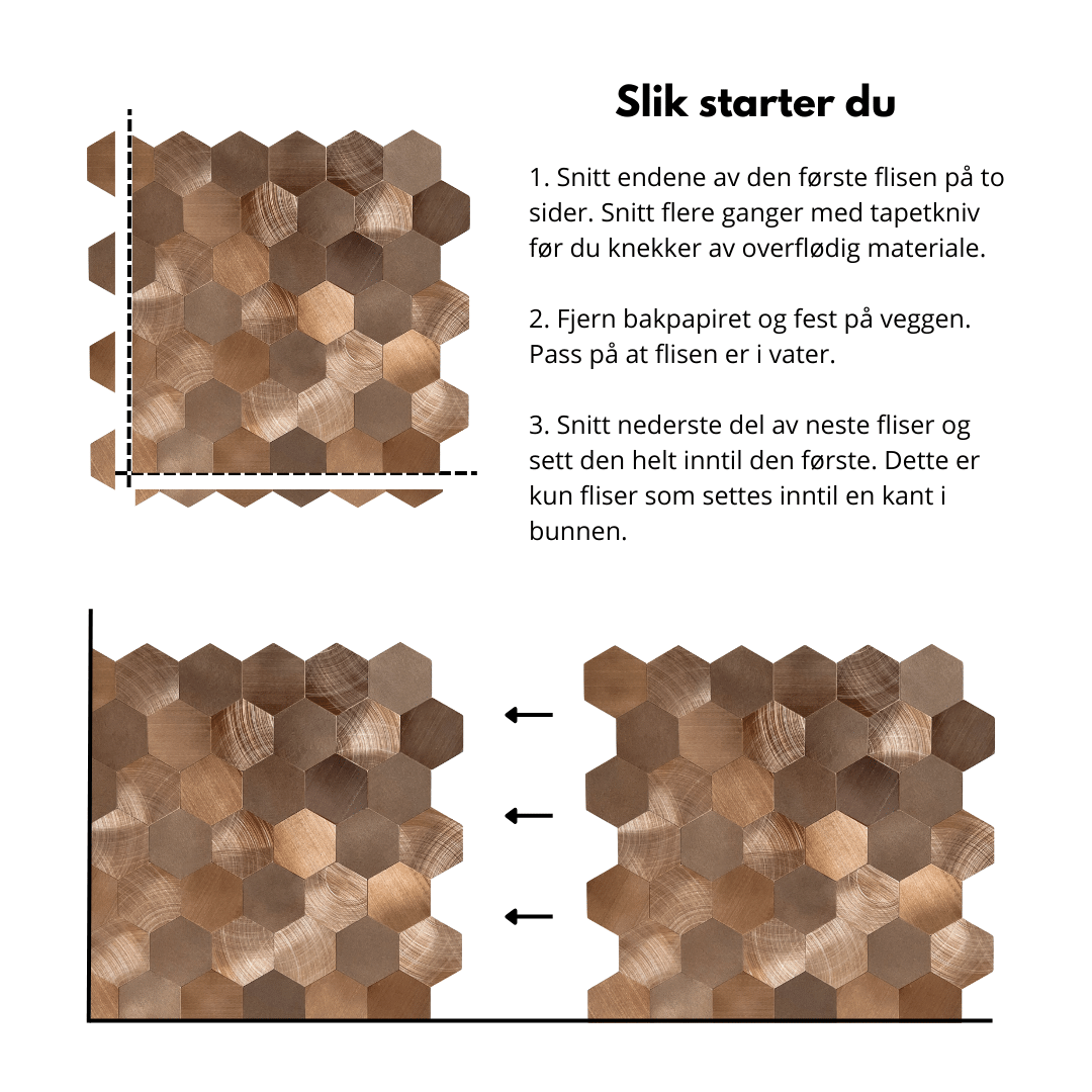 Sofie hexagon selvklebende veggfliser