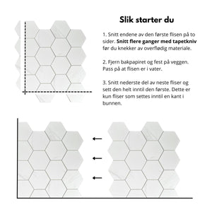 monteringsguide selvklebende fliser hexagon marmor