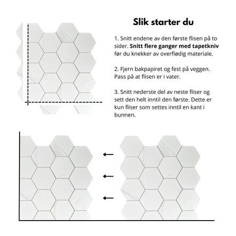monteringsguide selvklebende fliser hexagon marmor