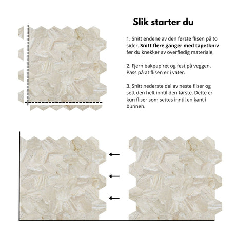 10 - pk Grace hexagon selvklebende veggfliser - Lindas Dekor
