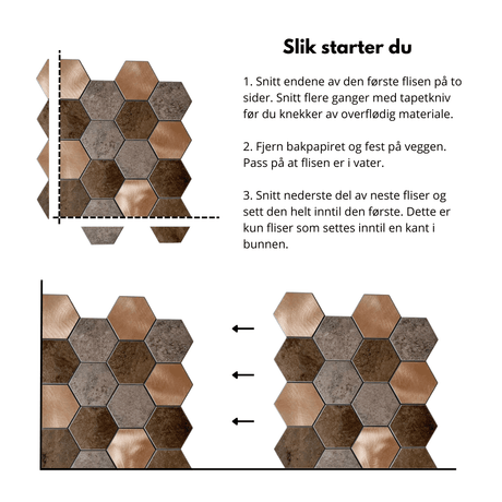 "Bente hexagon selvklebende veggfliser – vannavvisende, slitesterke og enkle å rengjøre"