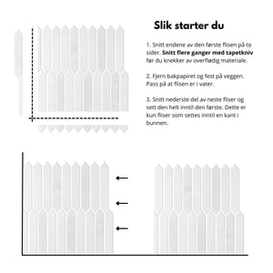 Monteringsillustrasjon for Hedda grå selvklebende veggfliser