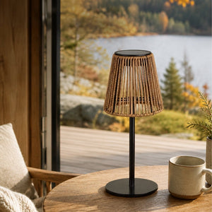 Oppladbar lampe med solpanel brun/sort - Lindas Dekor Lampe