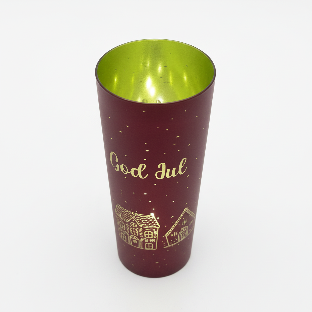 Lyslykt LED Pepperkakeby rød 7 x 15 cm