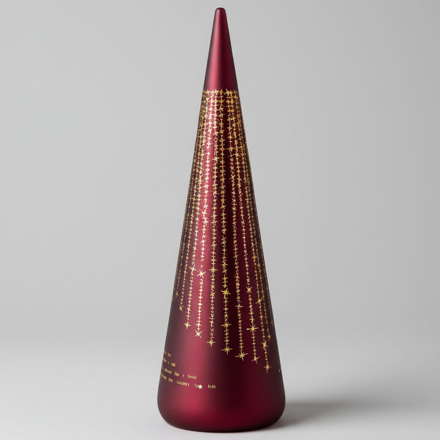 Rød kjegleformet LED-lykt med teksten Det lyser i stille grender