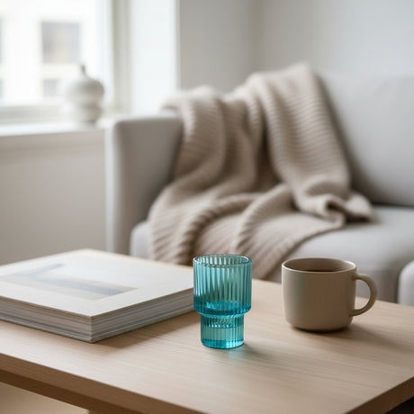 dekorativ tosidig lysestake i blå glassfinish