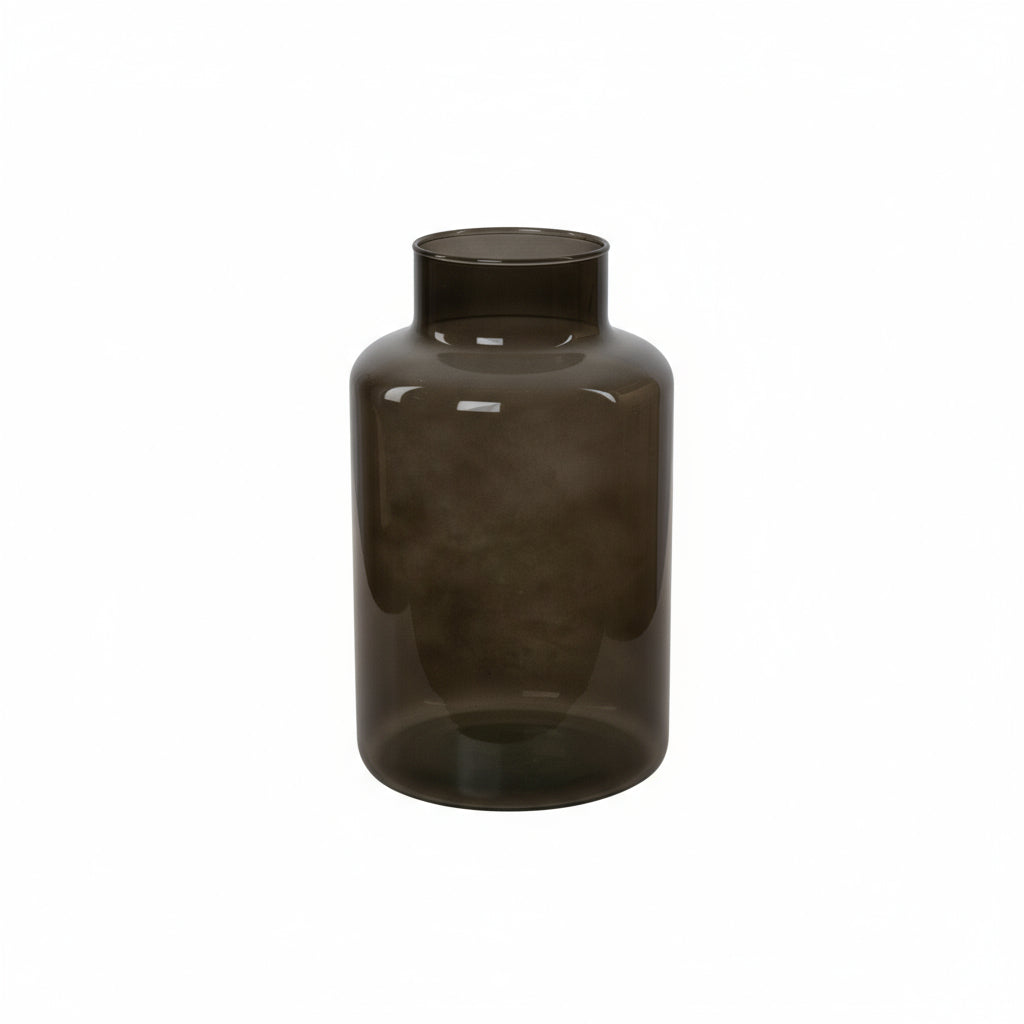 Dekorativ grå glassvase fra Lindas Dekor laget av resirkulert glass – perfekt til blomster, strå og bordpynt.