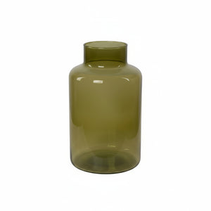 Vase i grønt resirkulert glass 14 x 25 cm – enkel dekorvase fra Lindas Dekor til blomster eller strå.