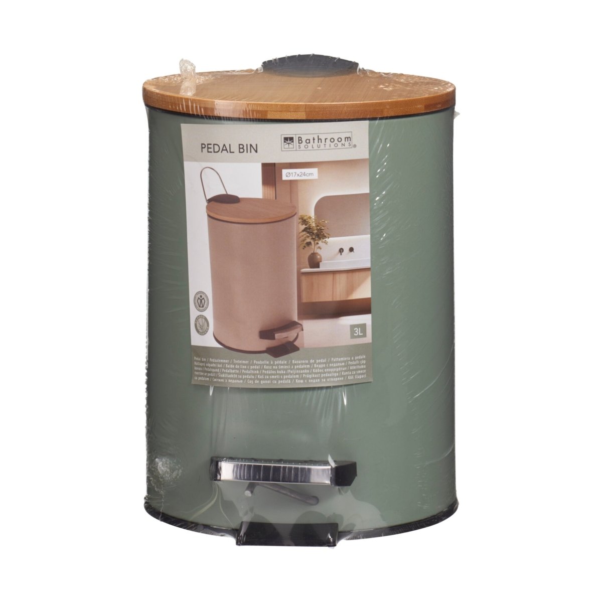 Søppelbøtte 3 liter metall/bambus grønn - Lindas Dekor