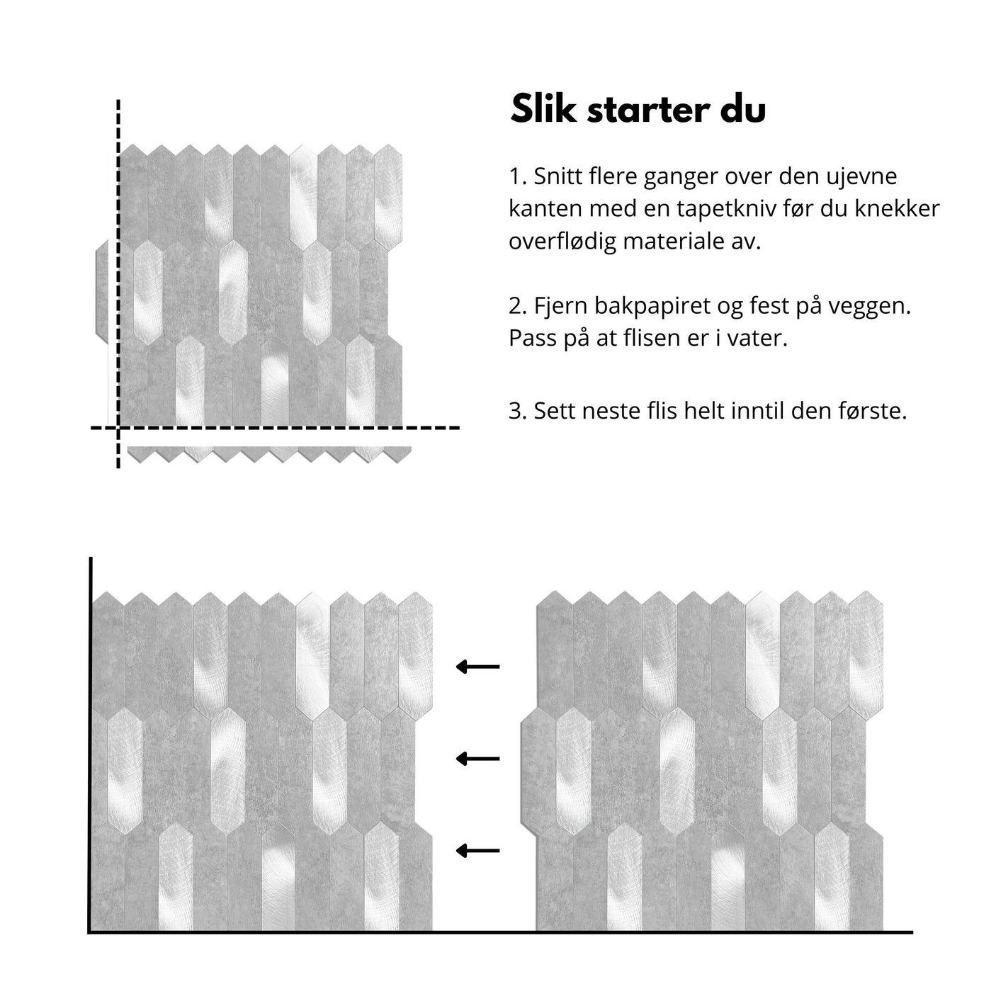 Stein lys grå hexagon selvklebende veggfliser