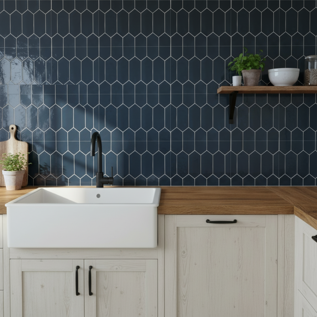 Vareprøve: Mathilde Mørkeblå selvklebende fliser