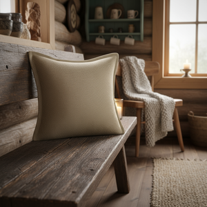 Dekorpute med ramme i beige teksturstoff