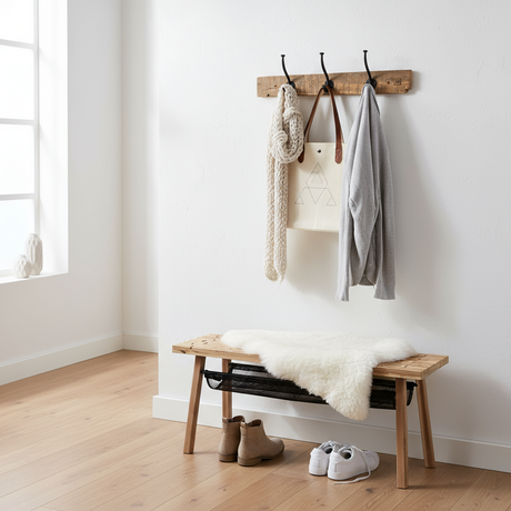 Knaggrekke i tre med metallkroker 50 cm
