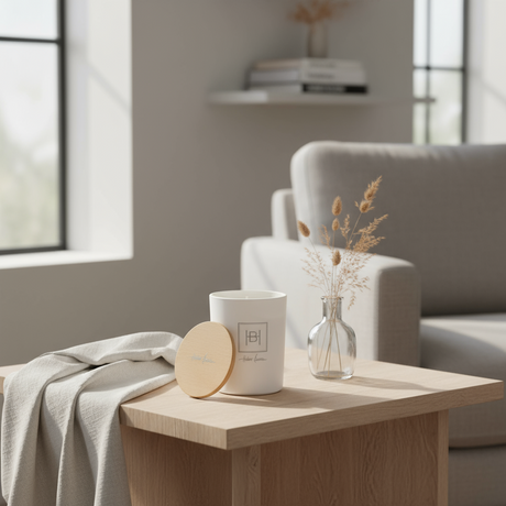 Hvitt duftlys i glass med trelokk – Halvor Bakke White Lime Blossom