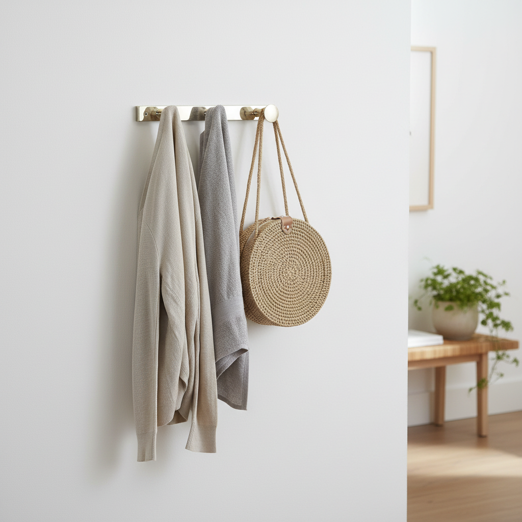 Sølv knaggrekke 3 knagger montert i moderne skandinavisk gang