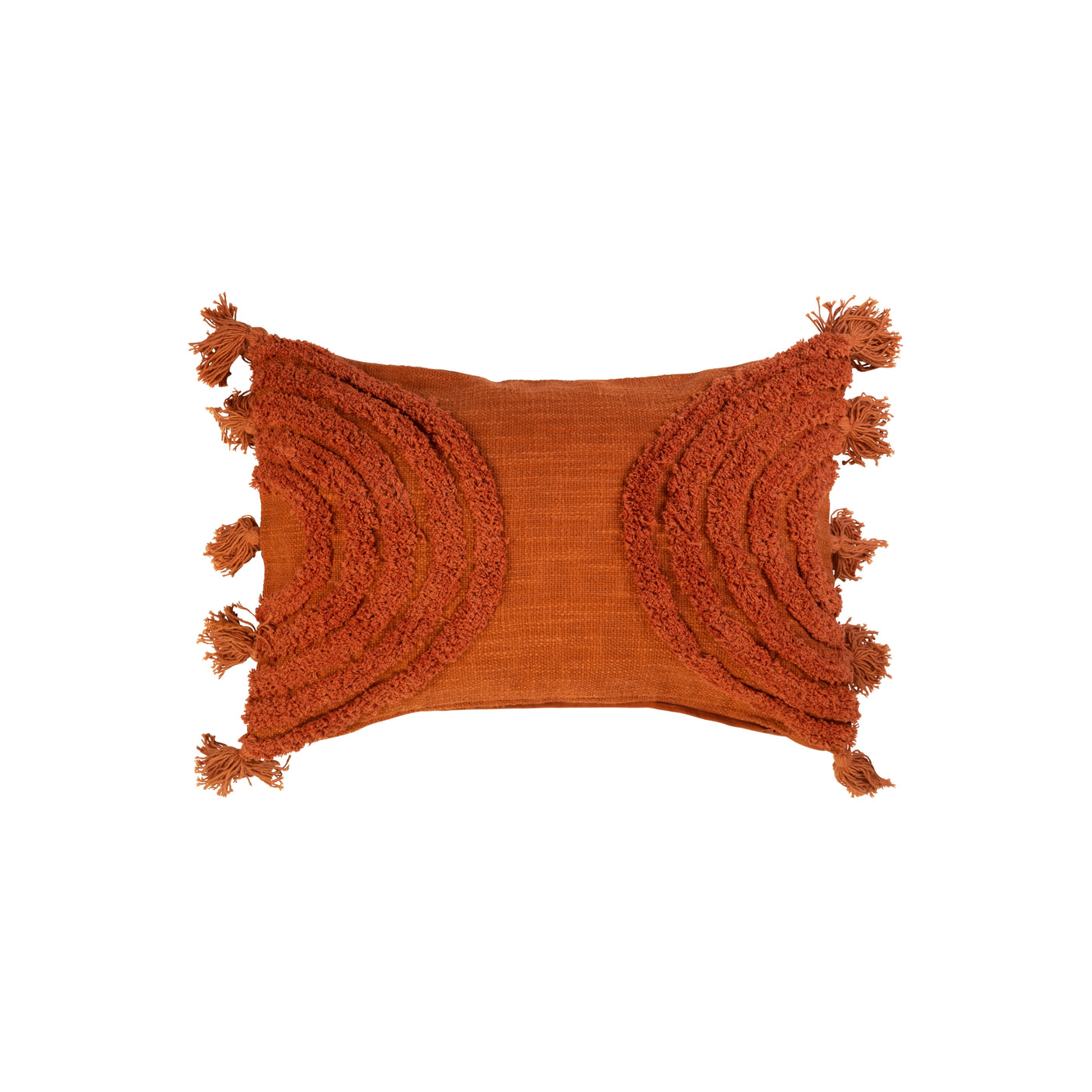 Rustfarget putetrekk i bomull med striper og frynser. hytta